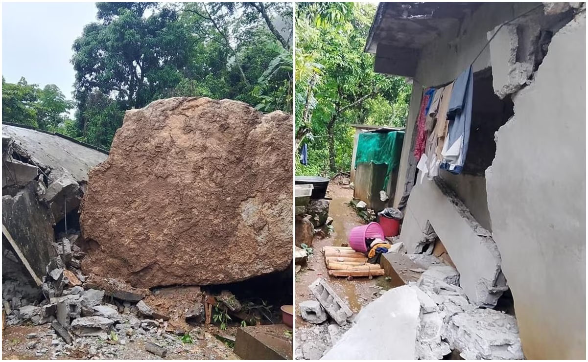 Derrumbe colapsa vivienda en Aquismón, tras el paso de la tormenta tropical Chris en SLP